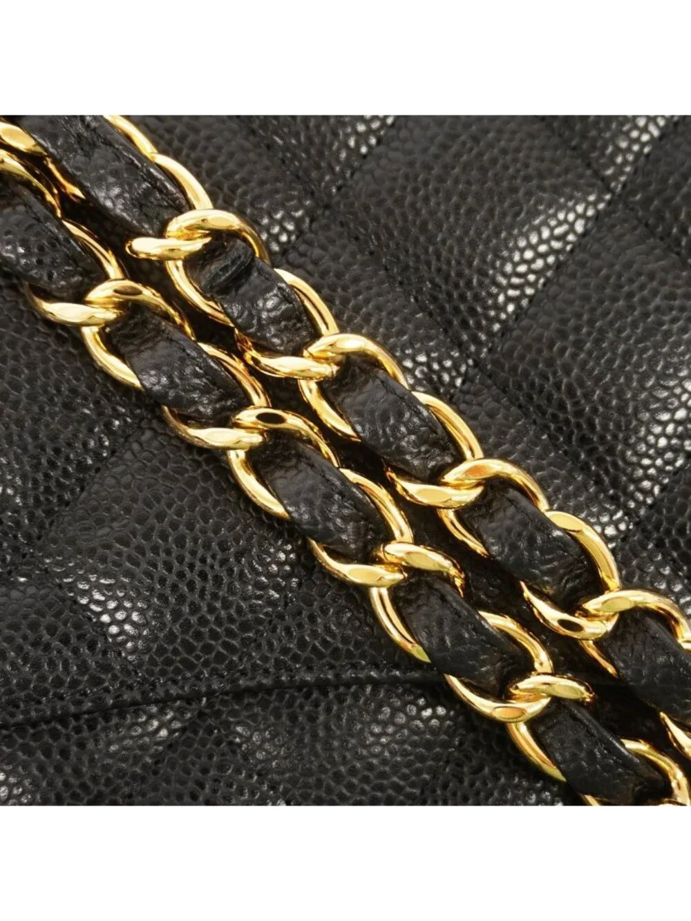 Chanel Shoulder Bag Maxi Quilted Caviar Leather Black Gold